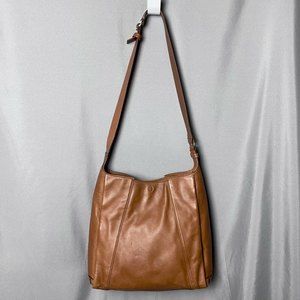 Tory Burch Brown Leather Cass Hobo Bag Cross Body Purse Tan Womens